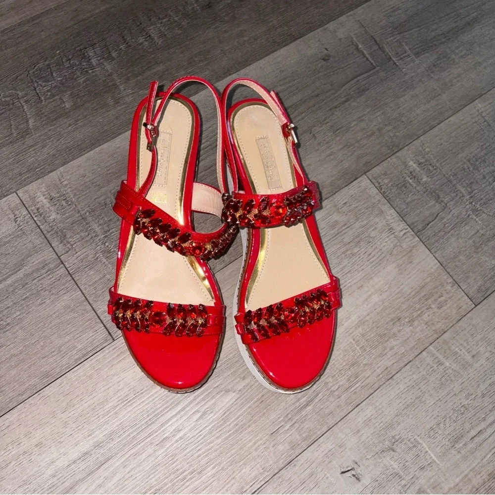 Primadonna Crystal Embellished‎ Platform Sandals Red Excellent Italian eu 40